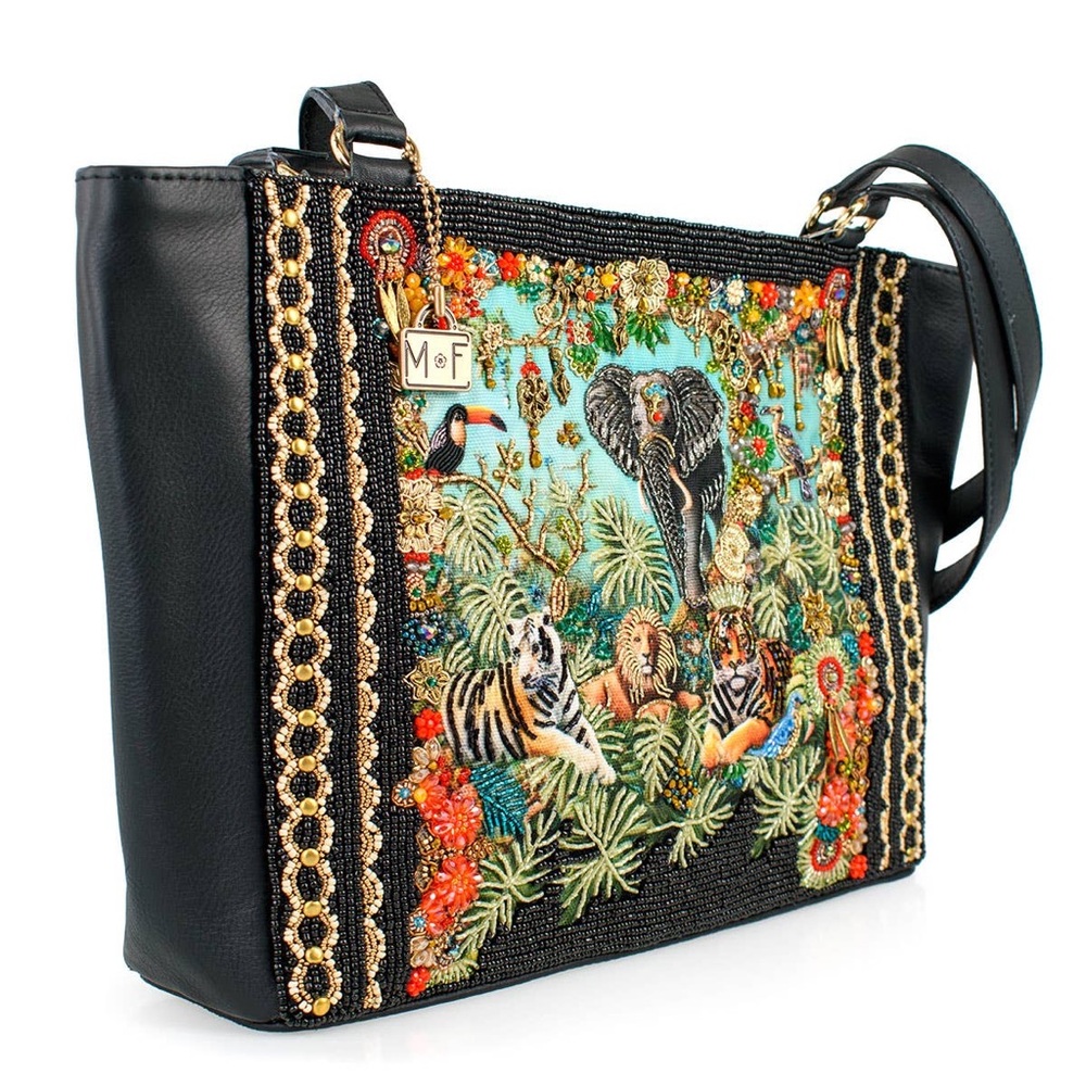 Mary Frances Beaded Safari Animal Tote Bag – Elephant Tiger Lion Jungle - Picture 2 of 6